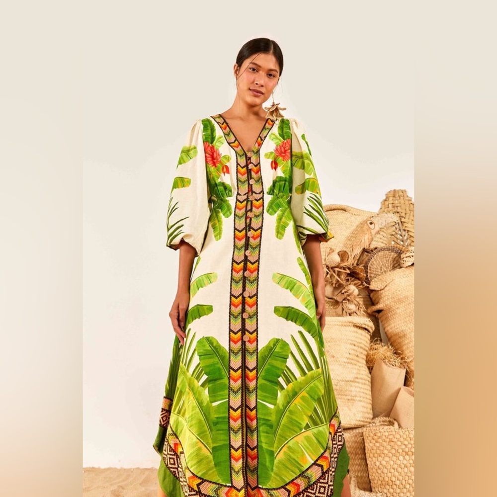 Farm Rio Fresh Forest Linen-Blend Midi-Dress - Picture 11 of 12